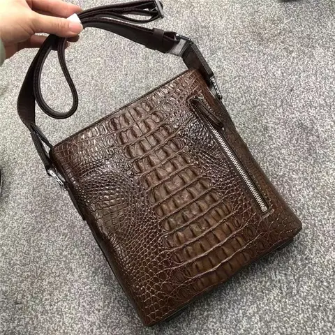 Exotic Genuine Crocodile Skin 男士's Small Casual Cross Shoulder Bag Authentic Real Alligator 皮革 Male Flap Purse Sling Bag